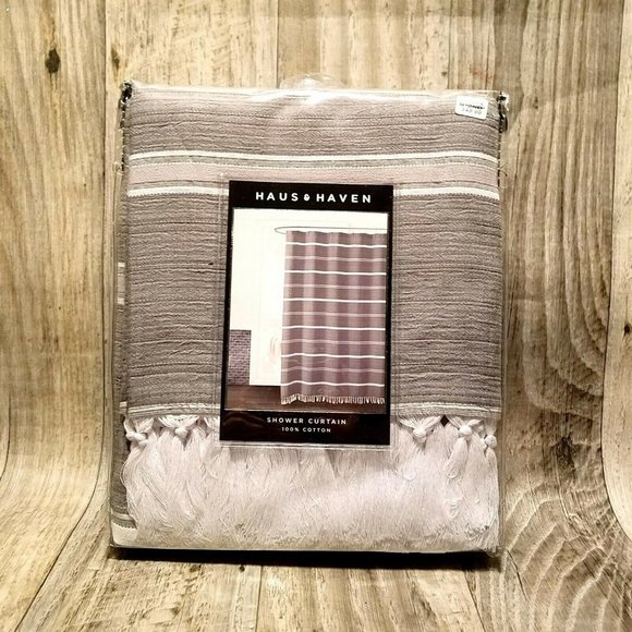 Haus & Haven Naomi 72" Shower Curtain with Gray - Picture 1 of 7